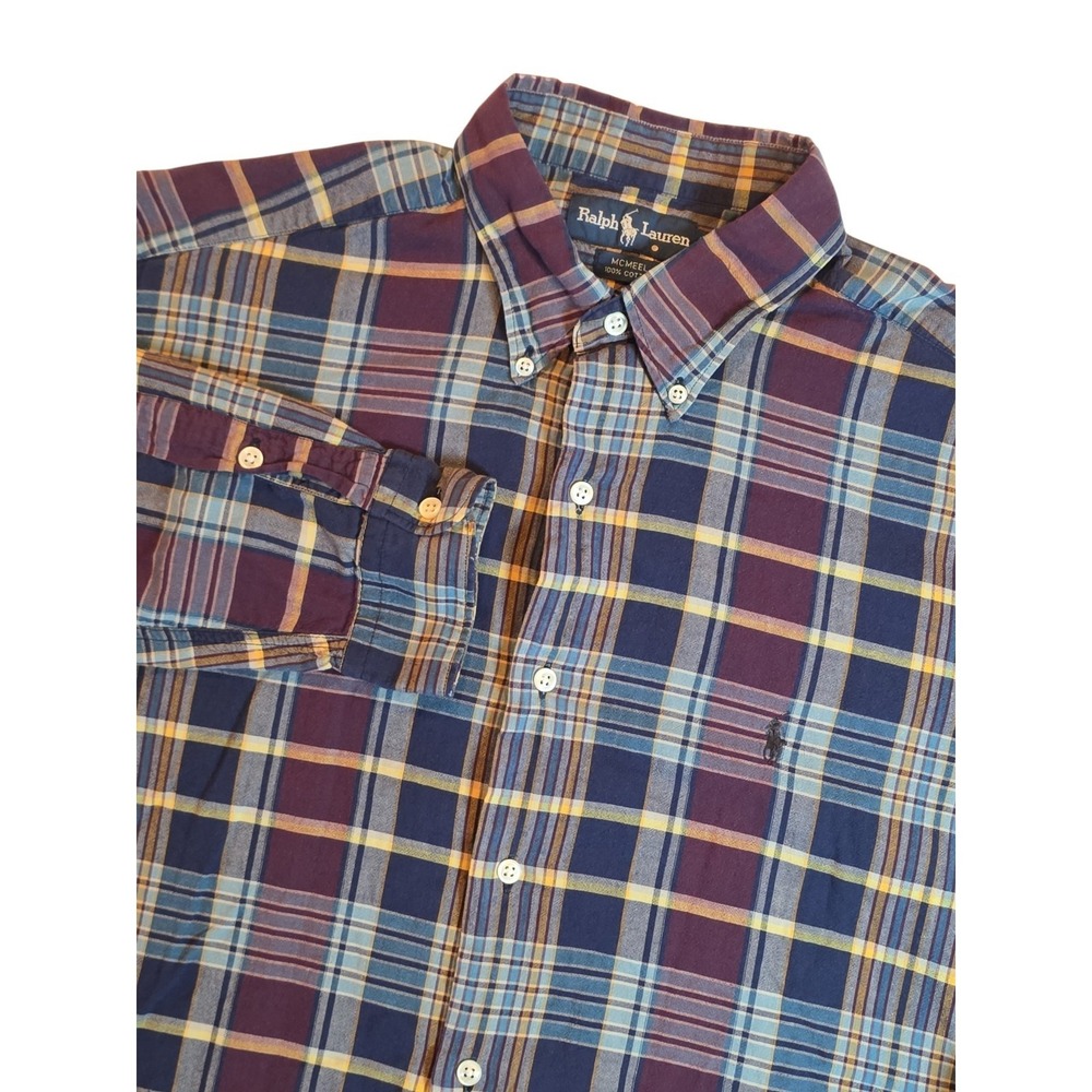 Polo Ralph Lauren McMeel Plaid Button Down Shirt Men's Large 100% Cotton